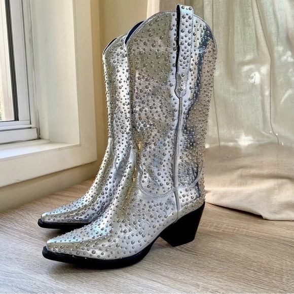 New Free People Jeffrey Campbell Dagget Stud Western Boots Metallic Silver US 6 - Picture 10 of 12